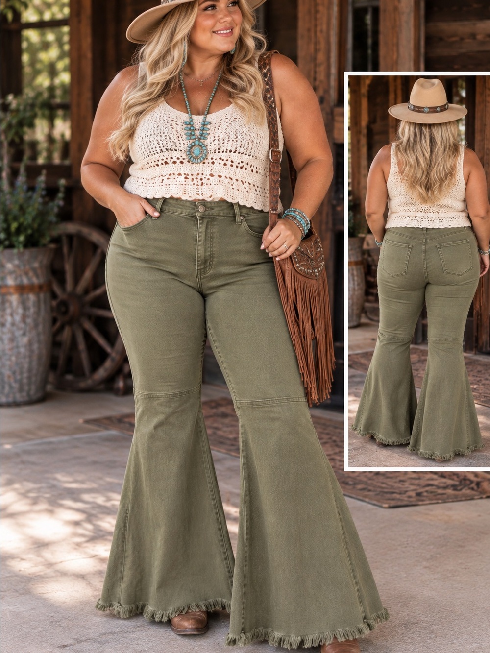 Lucky & Blessed Olive Green Super Flare Bell Bottom Jeans Size 20
